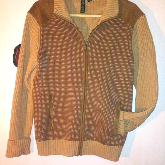 Ralph Lauren suede front full zip sweater